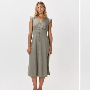 Quince Vintage Wash Tencel Button Front Midi Dress - Olive